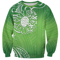 Polynesia Depression Awareness Sweatshirt Sunflower Green Ribbons Polynesian Tattoo LT14 Unisex Green - Polynesian Pride