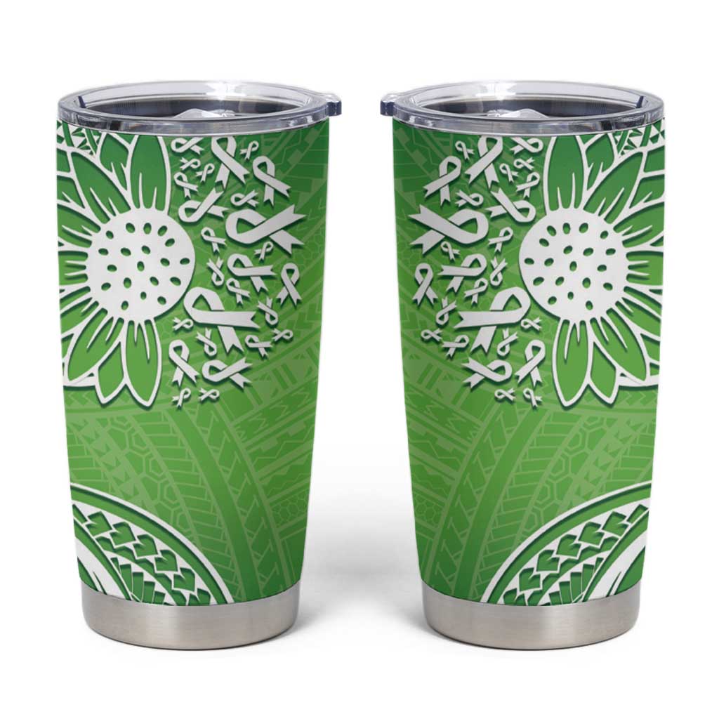 Polynesia Depression Awareness Tumbler Cup Sunflower Green Ribbons Polynesian Tattoo LT14 Green - Polynesian Pride