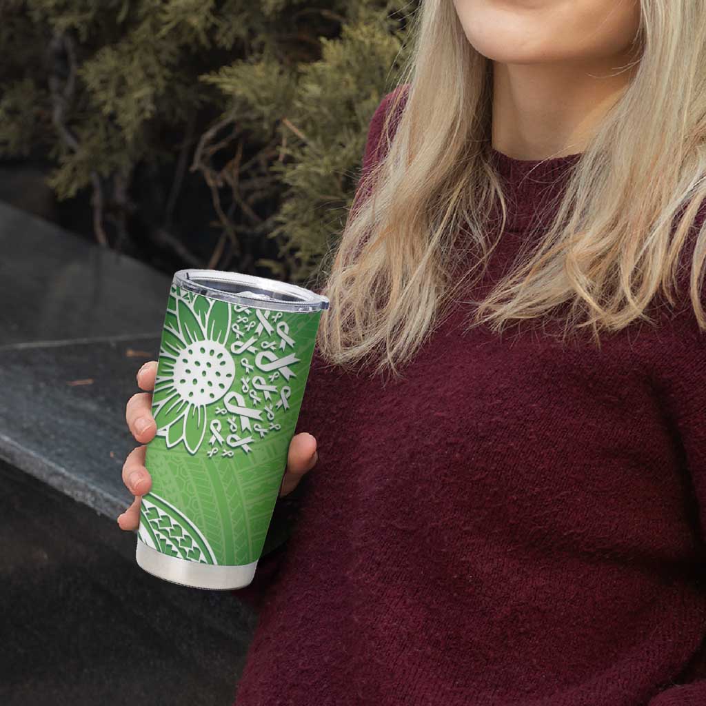 Polynesia Depression Awareness Tumbler Cup Sunflower Green Ribbons Polynesian Tattoo LT14 - Polynesian Pride