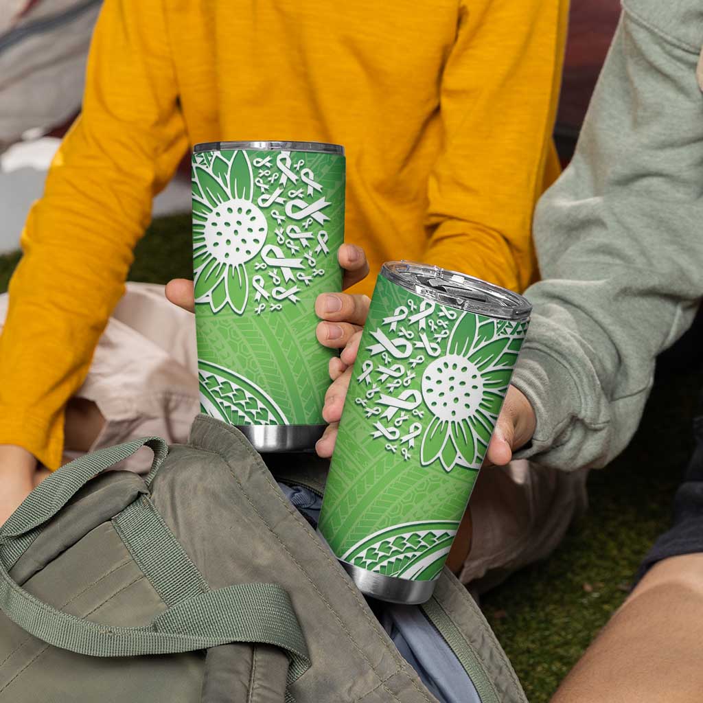 Polynesia Depression Awareness Tumbler Cup Sunflower Green Ribbons Polynesian Tattoo LT14 - Polynesian Pride