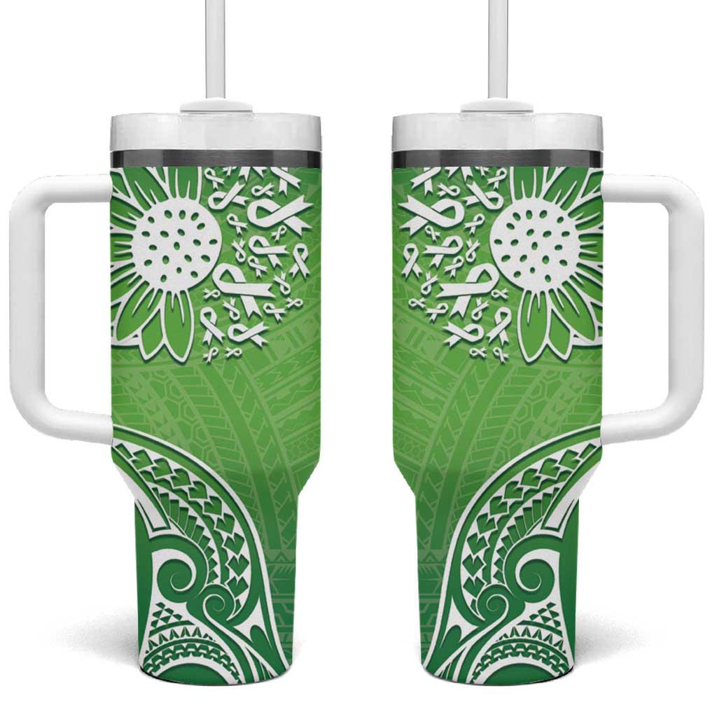Polynesia Depression Awareness Tumbler With Handle Sunflower Green Ribbons Polynesian Tattoo LT14 One Size: 40 oz Green - Polynesian Pride