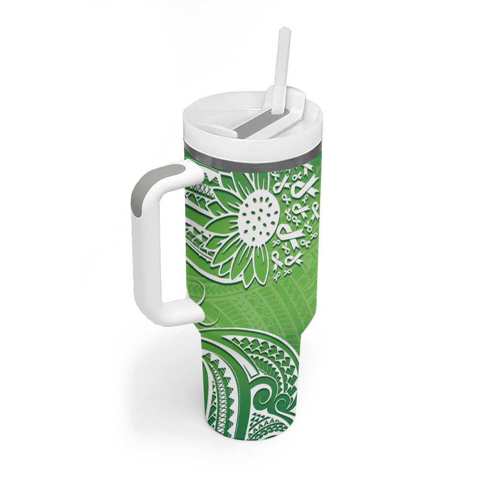Polynesia Depression Awareness Tumbler With Handle Sunflower Green Ribbons Polynesian Tattoo LT14 - Polynesian Pride