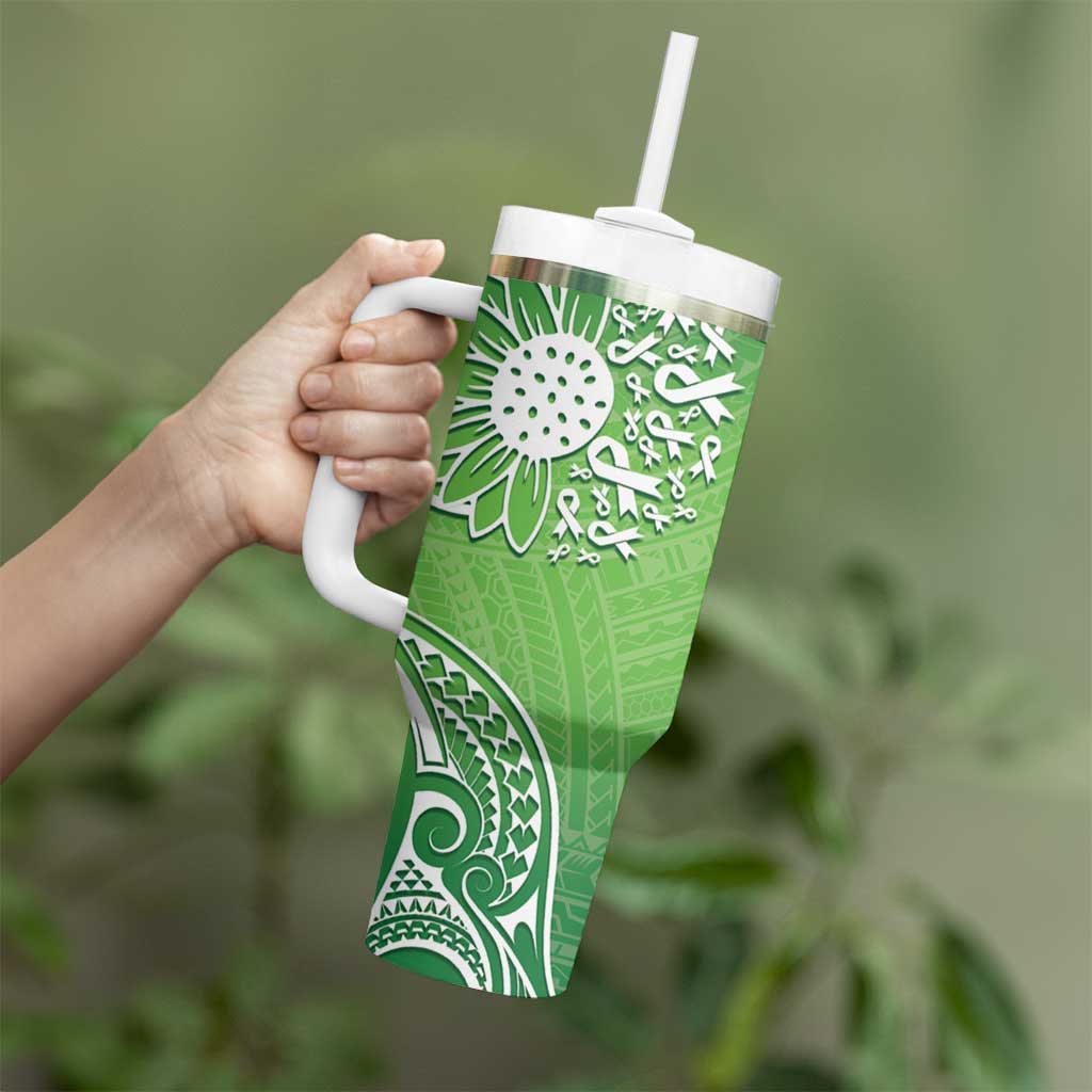 Polynesia Depression Awareness Tumbler With Handle Sunflower Green Ribbons Polynesian Tattoo LT14 - Polynesian Pride