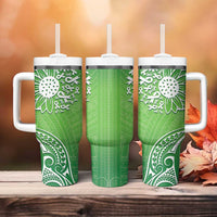 Polynesia Depression Awareness Tumbler With Handle Sunflower Green Ribbons Polynesian Tattoo LT14 - Polynesian Pride