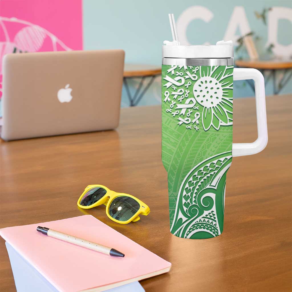 Polynesia Depression Awareness Tumbler With Handle Sunflower Green Ribbons Polynesian Tattoo LT14 - Polynesian Pride