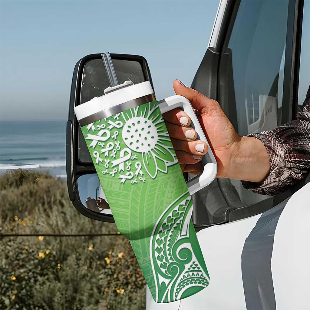 Polynesia Depression Awareness Tumbler With Handle Sunflower Green Ribbons Polynesian Tattoo LT14 - Polynesian Pride