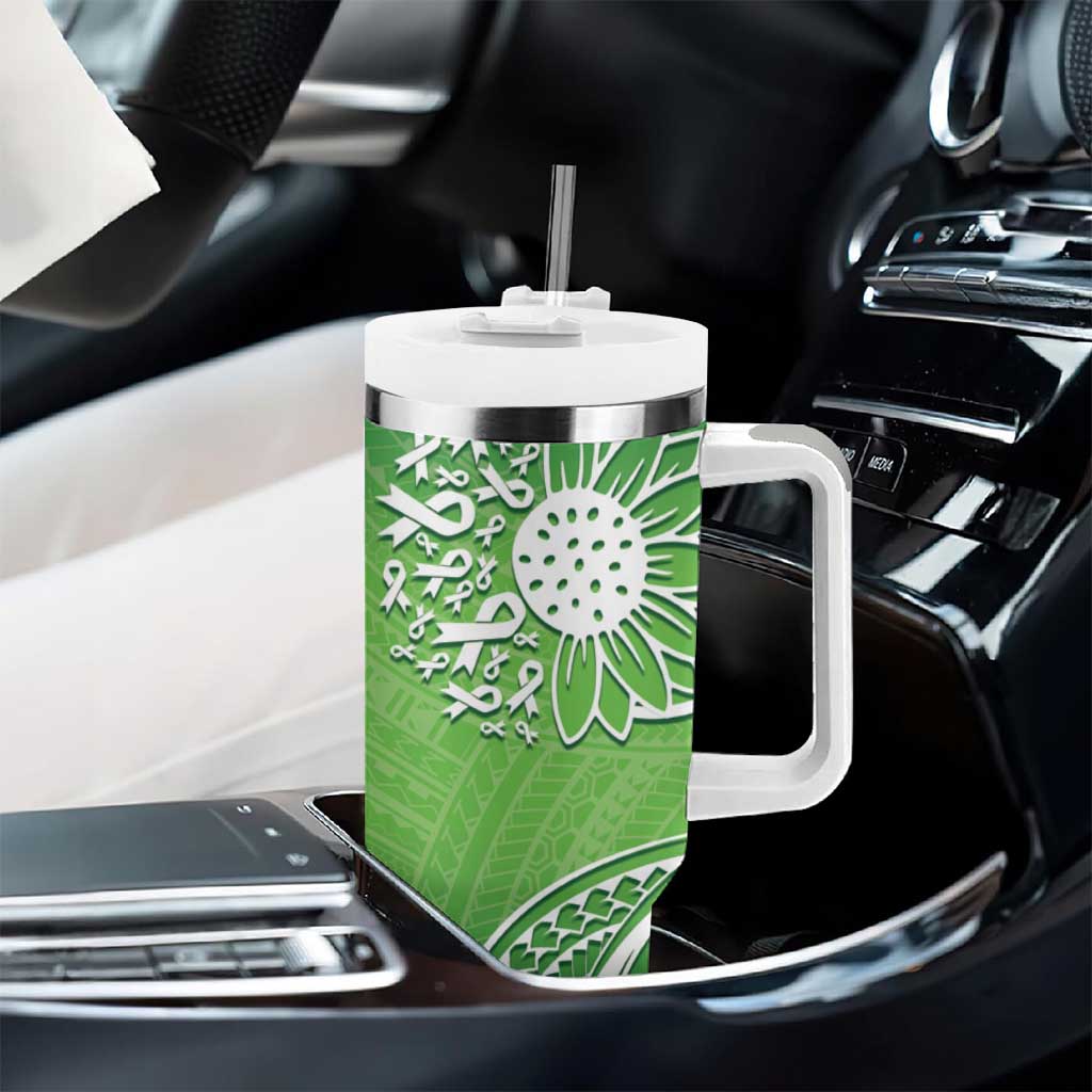 Polynesia Depression Awareness Tumbler With Handle Sunflower Green Ribbons Polynesian Tattoo LT14 - Polynesian Pride