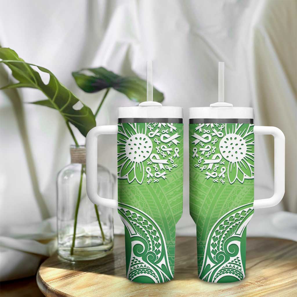 Polynesia Depression Awareness Tumbler With Handle Sunflower Green Ribbons Polynesian Tattoo LT14 - Polynesian Pride