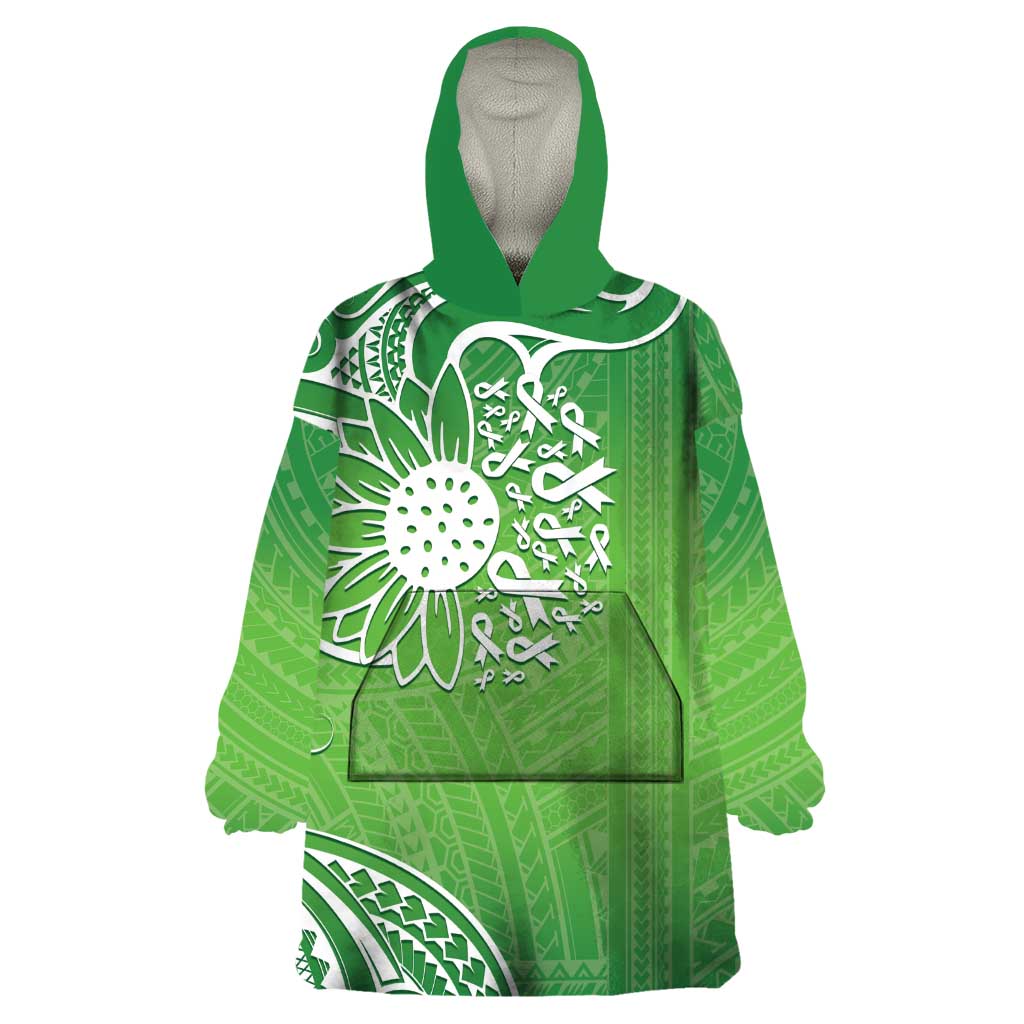 Polynesia Depression Awareness Wearable Blanket Hoodie Sunflower Green Ribbons Polynesian Tattoo LT14 One Size Green - Polynesian Pride