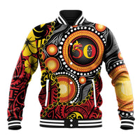 Celebrating 50 Years Papua New Guinea Baseball Jacket Aboriginal Mix Papuan Pattern LT14 Unisex Red - Polynesian Pride