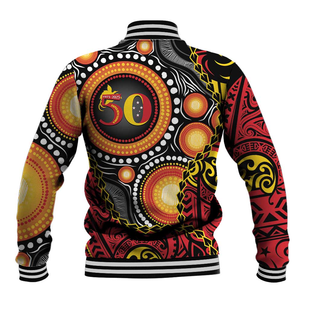 Celebrating 50 Years Papua New Guinea Baseball Jacket Aboriginal Mix Papuan Pattern LT14 - Polynesian Pride