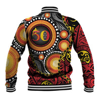 Celebrating 50 Years Papua New Guinea Baseball Jacket Aboriginal Mix Papuan Pattern LT14 - Polynesian Pride