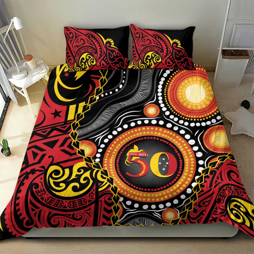 Celebrating 50 Years Papua New Guinea Bedding Set Aboriginal Mix Papuan Pattern - Polynesian Pride