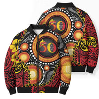 Celebrating 50 Years Papua New Guinea Bomber Puffer Jacket Aboriginal Mix Papuan Pattern - Polynesian Pride