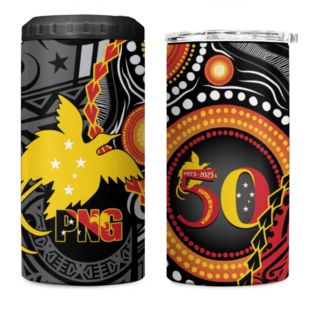 Celebrating 50 Years Papua New Guinea 4 in 1 Can Cooler Tumbler Aboriginal Mix Papuan Pattern LT14 One Size: 16 oz Red - Polynesian Pride