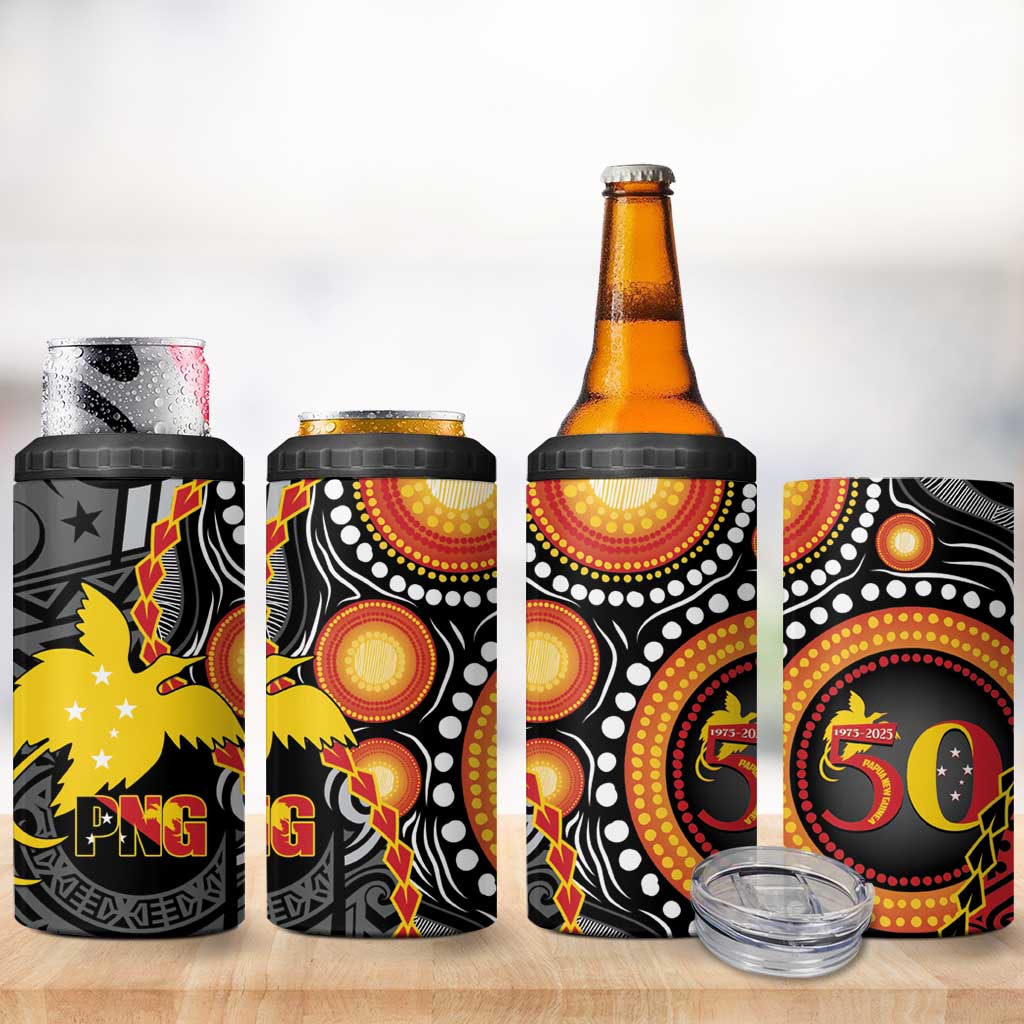 Celebrating 50 Years Papua New Guinea 4 in 1 Can Cooler Tumbler Aboriginal Mix Papuan Pattern LT14 - Polynesian Pride