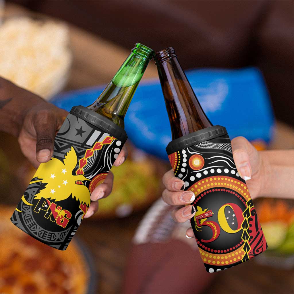 Celebrating 50 Years Papua New Guinea 4 in 1 Can Cooler Tumbler Aboriginal Mix Papuan Pattern LT14 - Polynesian Pride