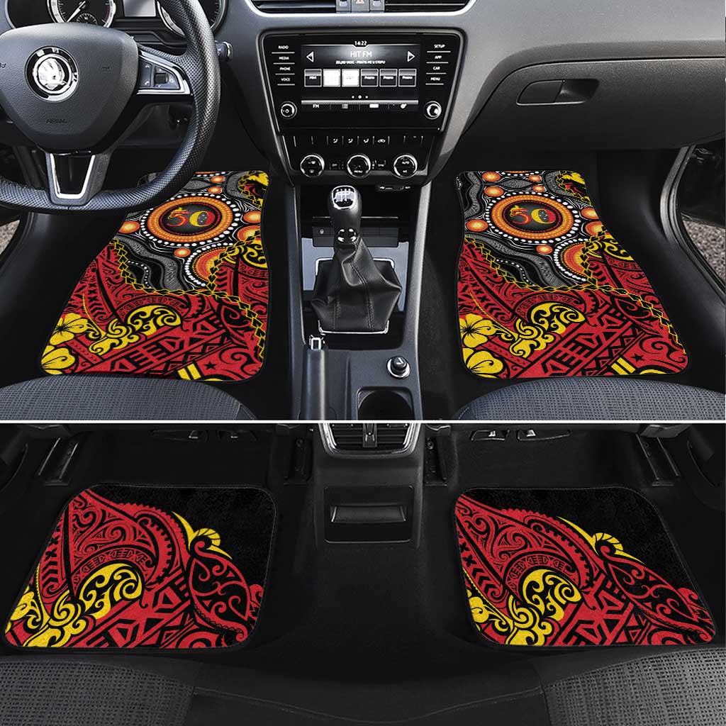 Celebrating 50 Years Papua New Guinea Car Mats Aboriginal Mix Papuan Pattern LT14 Set 4pcs Red - Polynesian Pride