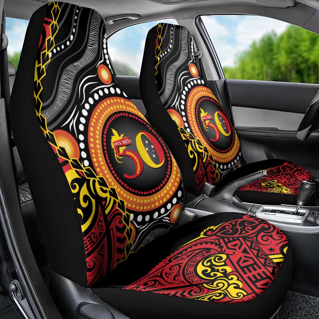 Celebrating 50 Years Papua New Guinea Car Seat Cover Aboriginal Mix Papuan Pattern - Polynesian Pride
