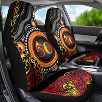 Celebrating 50 Years Papua New Guinea Car Seat Cover Aboriginal Mix Papuan Pattern - Polynesian Pride