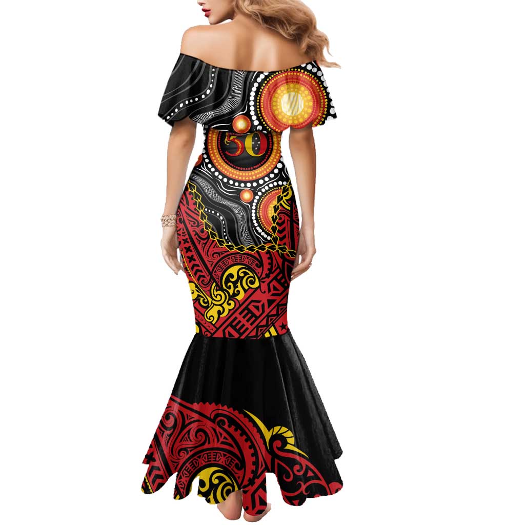 Celebrating 50 Years Papua New Guinea Family Matching Mermaid Dress and Hawaiian Shirt Aboriginal Mix Papuan Pattern - Polynesian Pride