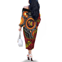 Celebrating 50 Years Papua New Guinea Family Matching Off The Shoulder Long Sleeve Dress and Hawaiian Shirt Aboriginal Mix Papuan Pattern - Polynesian Pride