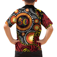 Celebrating 50 Years Papua New Guinea Family Matching Off Shoulder Maxi Dress and Hawaiian Shirt Aboriginal Mix Papuan Pattern - Polynesian Pride