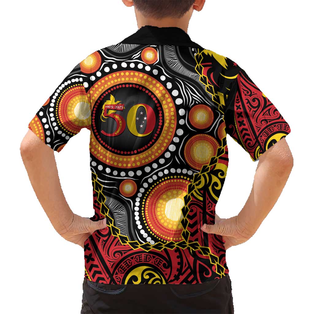 Celebrating 50 Years Papua New Guinea Family Matching Summer Maxi Dress and Hawaiian Shirt Aboriginal Mix Papuan Pattern - Polynesian Pride