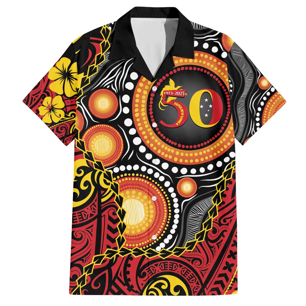 Celebrating 50 Years Papua New Guinea Family Matching Summer Maxi Dress and Hawaiian Shirt Aboriginal Mix Papuan Pattern - Polynesian Pride