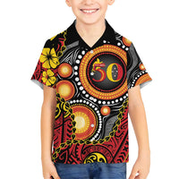 Celebrating 50 Years Papua New Guinea Family Matching Summer Maxi Dress and Hawaiian Shirt Aboriginal Mix Papuan Pattern - Polynesian Pride