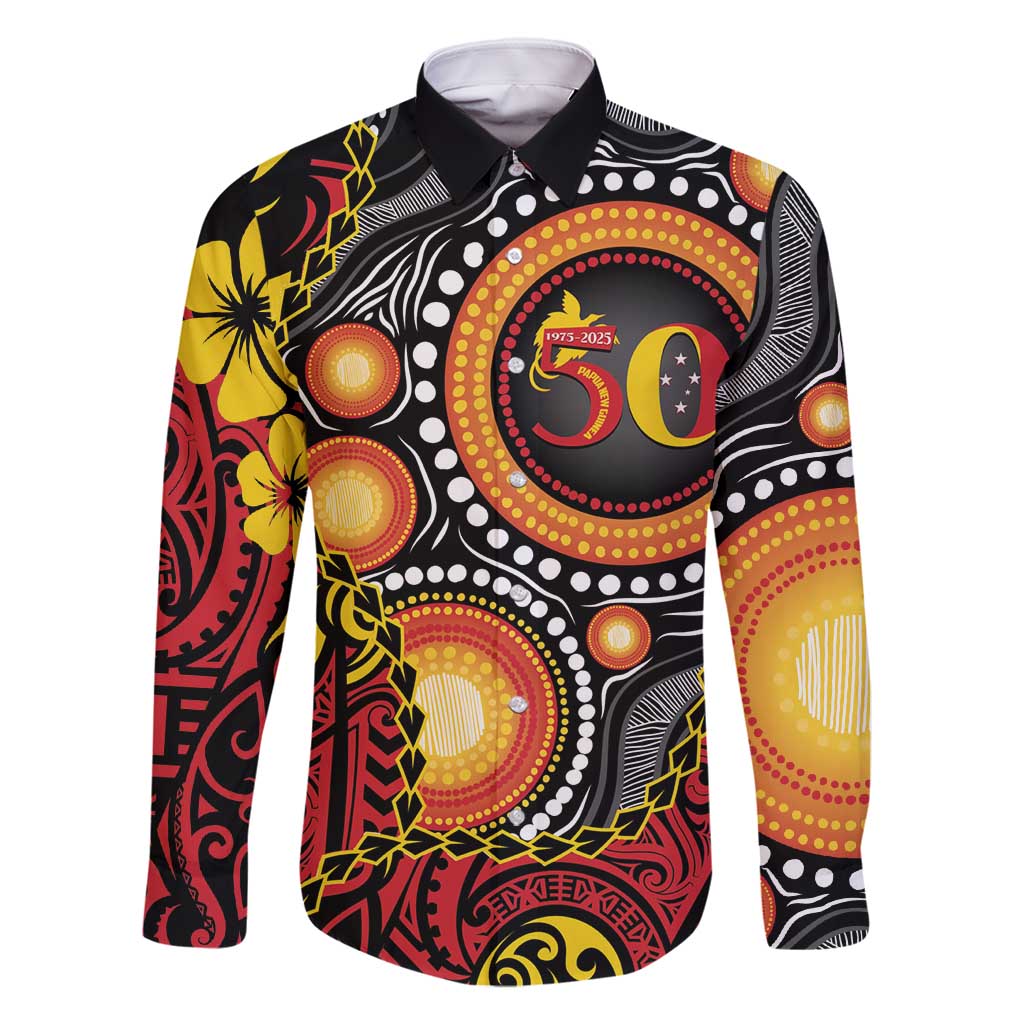 Celebrating 50 Years Papua New Guinea Family Matching Tank Maxi Dress and Hawaiian Shirt Aboriginal Mix Papuan Pattern - Polynesian Pride