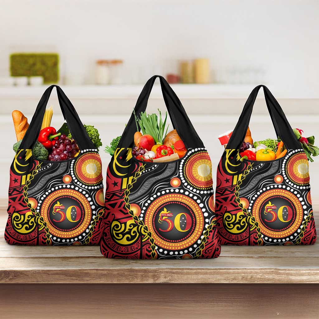 Celebrating 50 Years Papua New Guinea Grocery Bag Aboriginal Mix Papuan Pattern LT14 3-pack One Size Red - Polynesian Pride