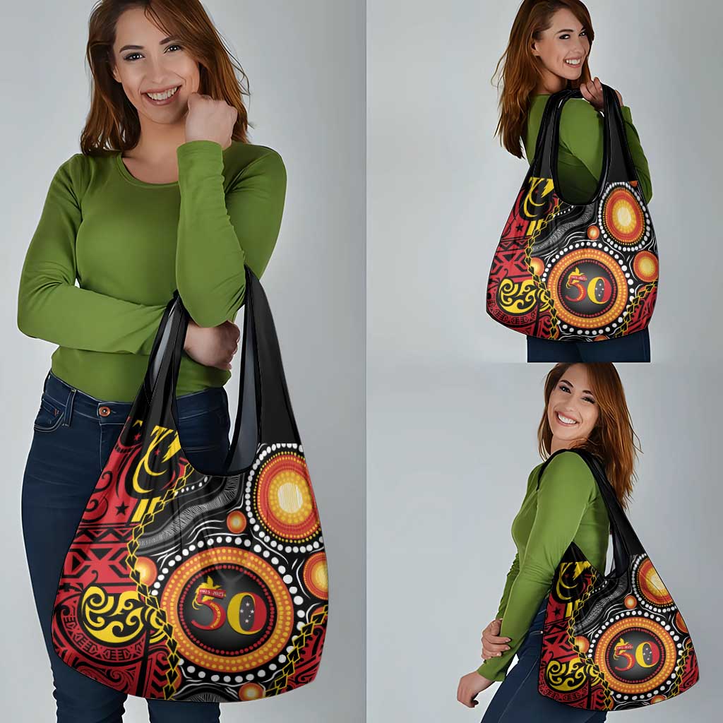 Celebrating 50 Years Papua New Guinea Grocery Bag Aboriginal Mix Papuan Pattern LT14 - Polynesian Pride