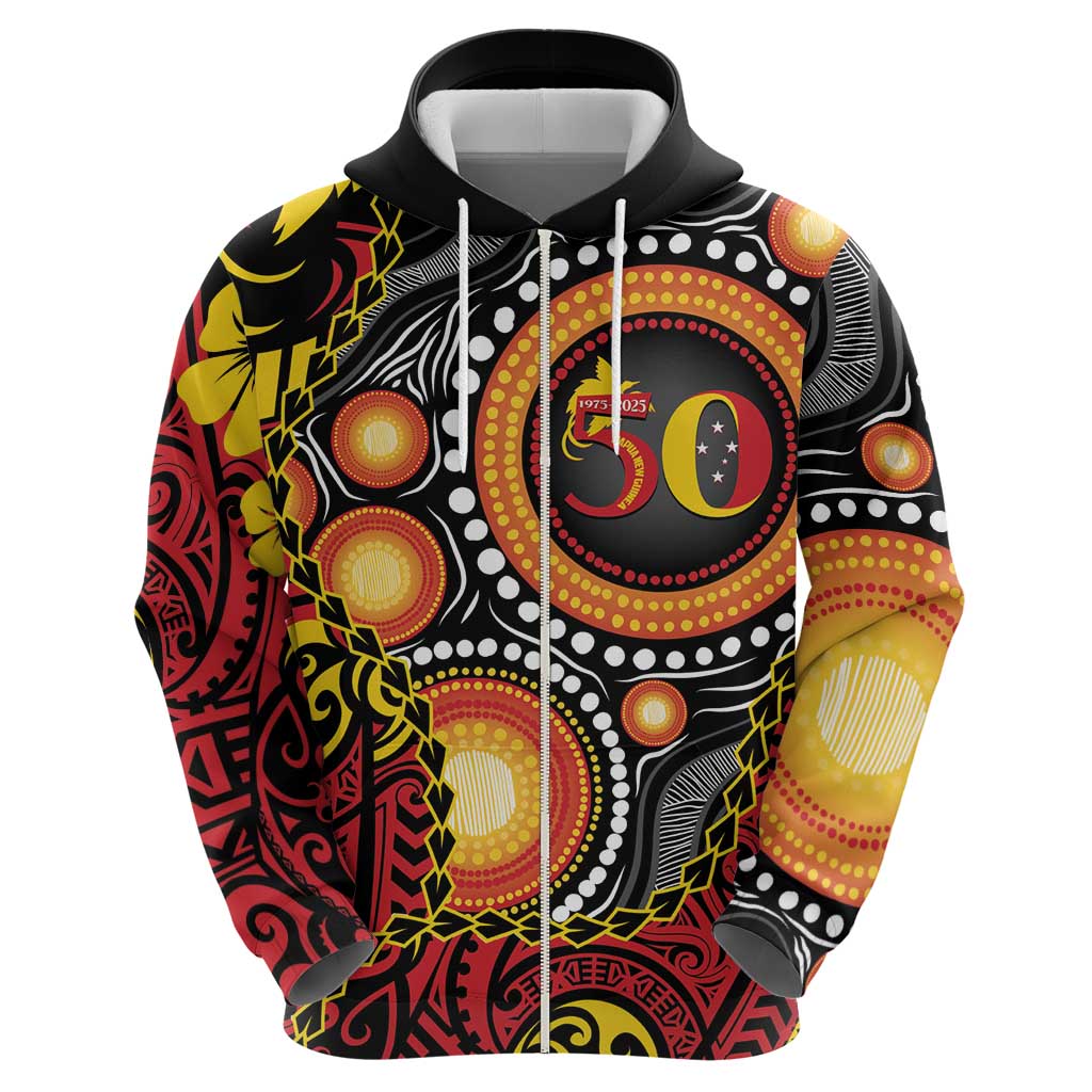 Celebrating 50 Years Papua New Guinea Hoodie Aboriginal Mix Papuan Pattern - Polynesian Pride