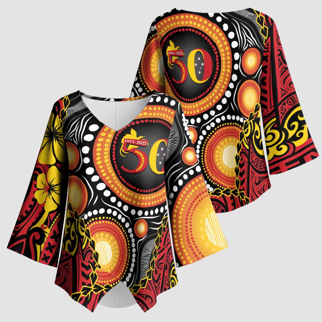 Celebrating 50 Years Papua New Guinea Kimono Sleeve Blouse Aboriginal Mix Papuan Pattern - Polynesian Pride