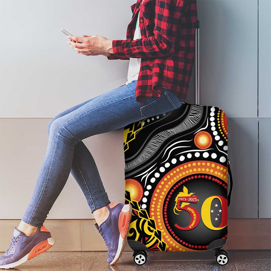 Celebrating 50 Years Papua New Guinea Luggage Cover Aboriginal Mix Papuan Pattern - Polynesian Pride
