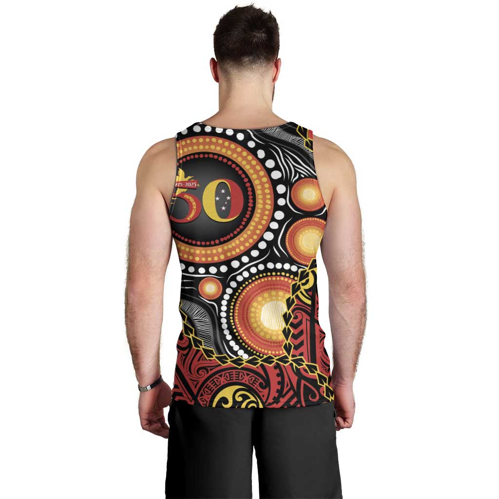 Celebrating 50 Years Papua New Guinea Men Tank Top Aboriginal Mix Papuan Pattern LT14 - Polynesian Pride