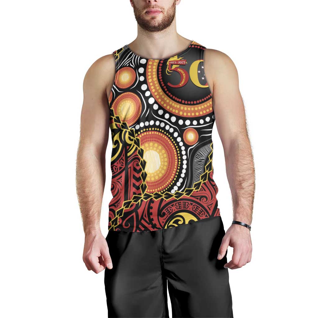 Celebrating 50 Years Papua New Guinea Men Tank Top Aboriginal Mix Papuan Pattern LT14 - Polynesian Pride
