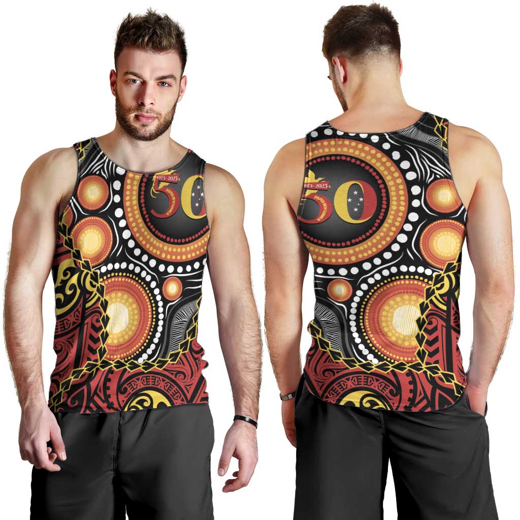 Celebrating 50 Years Papua New Guinea Men Tank Top Aboriginal Mix Papuan Pattern LT14 - Polynesian Pride