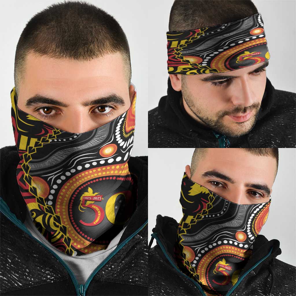 Celebrating 50 Years Papua New Guinea Neck Gaiter Aboriginal Mix Papuan Pattern - Polynesian Pride