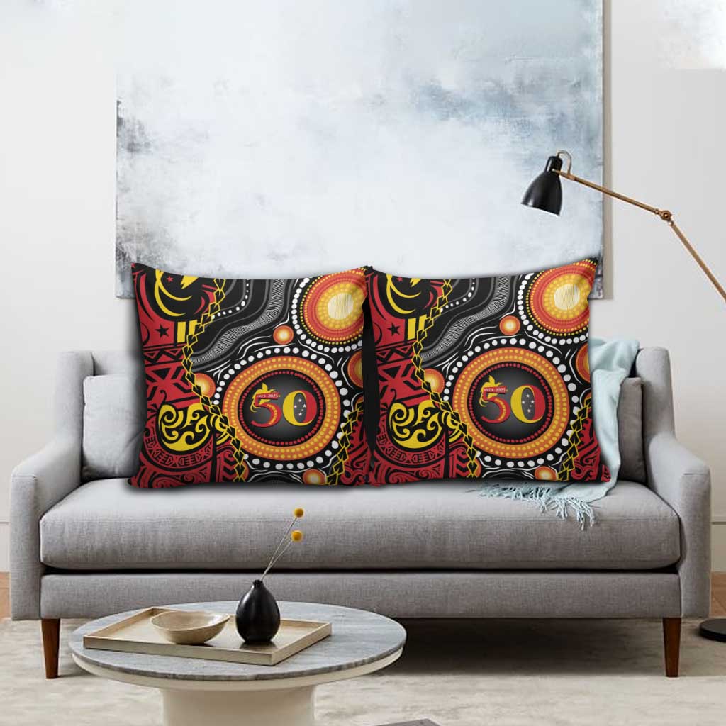 Celebrating 50 Years Papua New Guinea Pillow Cover Aboriginal Mix Papuan Pattern - Polynesian Pride