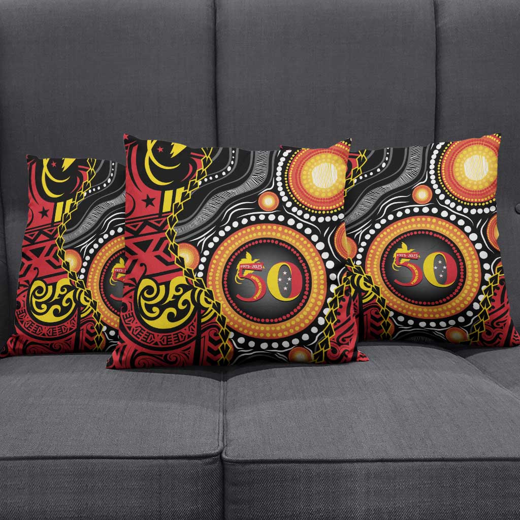 Celebrating 50 Years Papua New Guinea Pillow Cover Aboriginal Mix Papuan Pattern - Polynesian Pride
