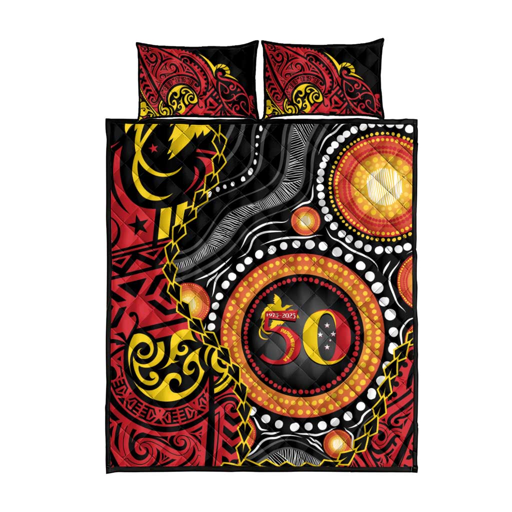 Celebrating 50 Years Papua New Guinea Quilt Bed Set Aboriginal Mix Papuan Pattern - Polynesian Pride