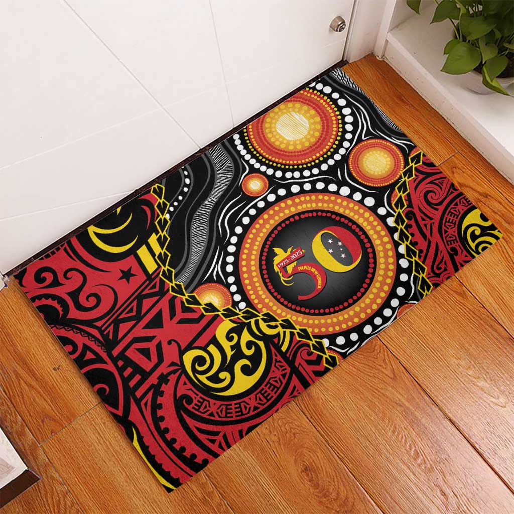 Celebrating 50 Years Papua New Guinea Rubber Doormat Aboriginal Mix Papuan Pattern LT14 - Polynesian Pride