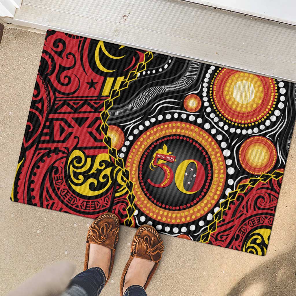 Celebrating 50 Years Papua New Guinea Rubber Doormat Aboriginal Mix Papuan Pattern LT14 - Polynesian Pride