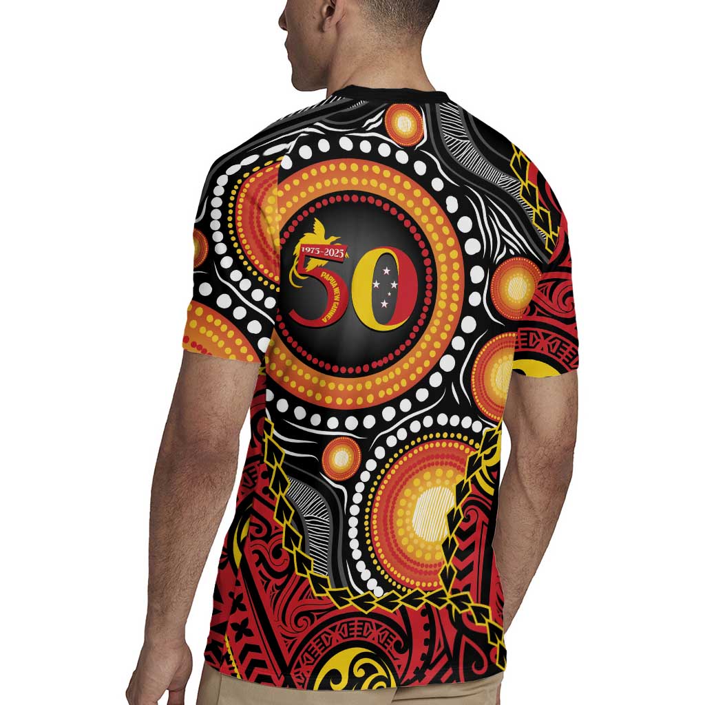 Celebrating 50 Years Papua New Guinea Rugby Jersey Aboriginal Mix Papuan Pattern LT14 - Polynesian Pride