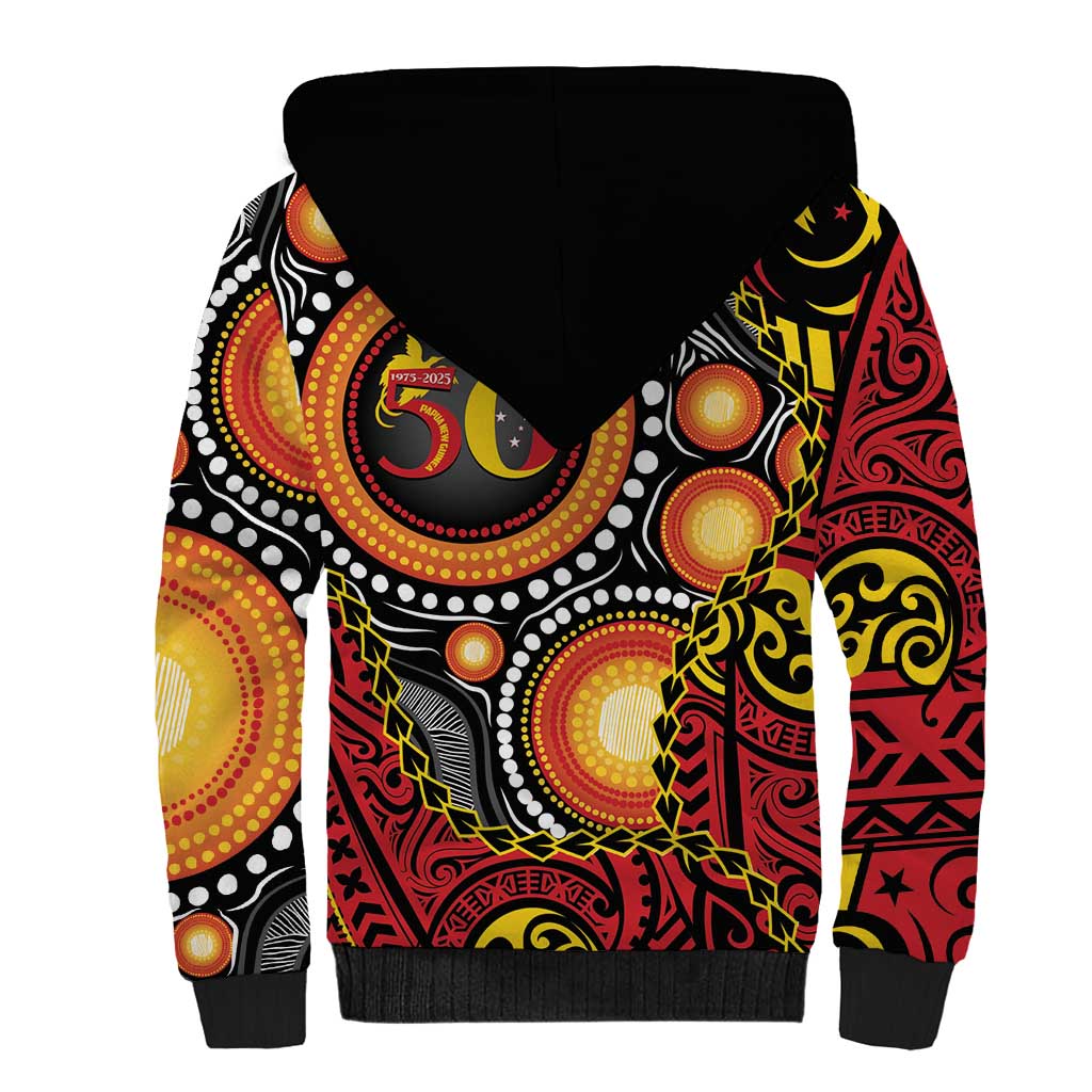Celebrating 50 Years Papua New Guinea Sherpa Hoodie Aboriginal Mix Papuan Pattern LT14 - Polynesian Pride