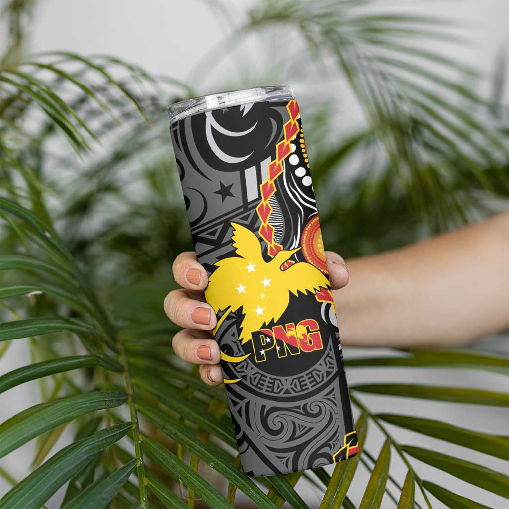 Celebrating 50 Years Papua New Guinea Skinny Tumbler Aboriginal Mix Papuan Pattern - Polynesian Pride