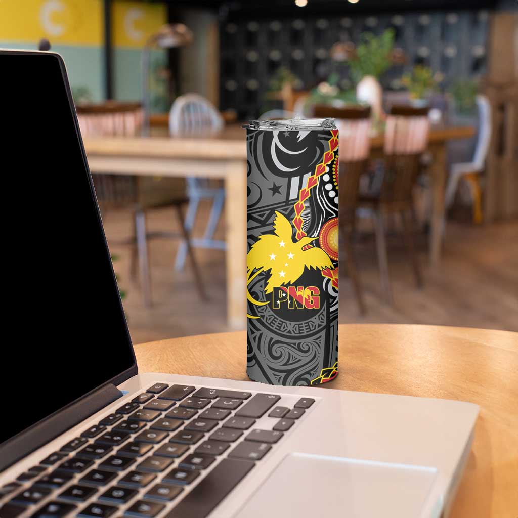 Celebrating 50 Years Papua New Guinea Skinny Tumbler Aboriginal Mix Papuan Pattern - Polynesian Pride