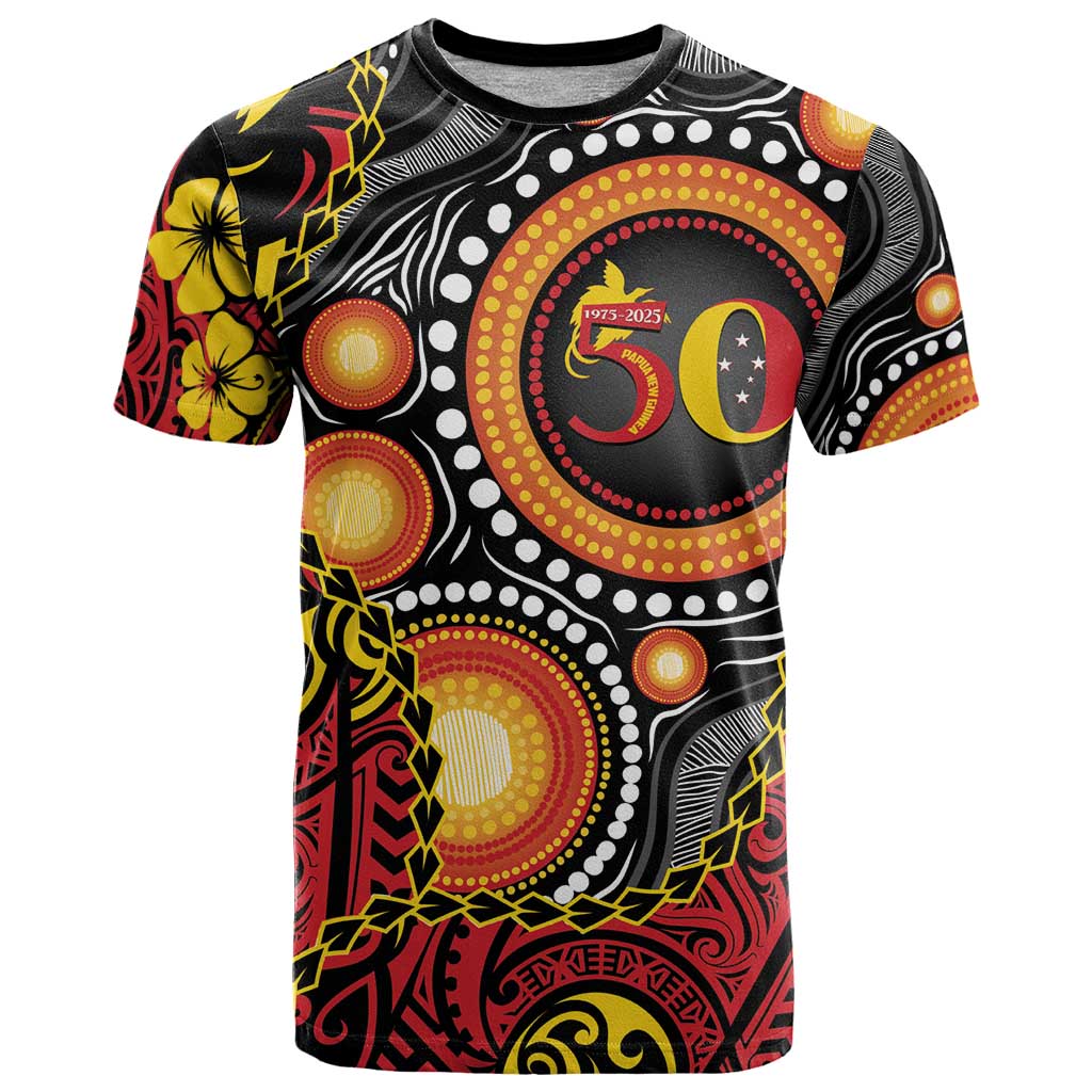 Celebrating 50 Years Papua New Guinea T Shirt Aboriginal Mix Papuan Pattern - Polynesian Pride